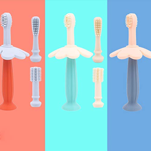 Escova de dentes infantil de silicone Healifty com cabeça de escova substituível, Light Pink, 16x5cm