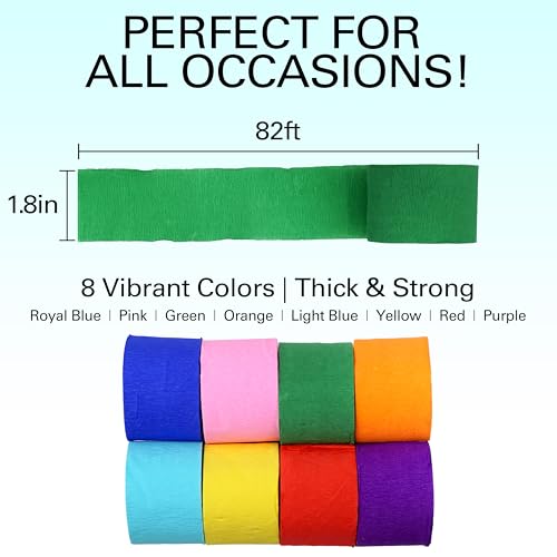 8 rolos de serpentina de papel crepe, 8 serpentinas coloridas 1,8 m, decorações de festa arco-íris,
