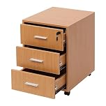NICEME 3-Drawer Mobile Filing Cabinet, Office Under Desk Storage Drawers Unit with Wheels, File Cabinet Desk Pedestal Rolling Printer Stand for Home Office Storage (Lockable, Beech)