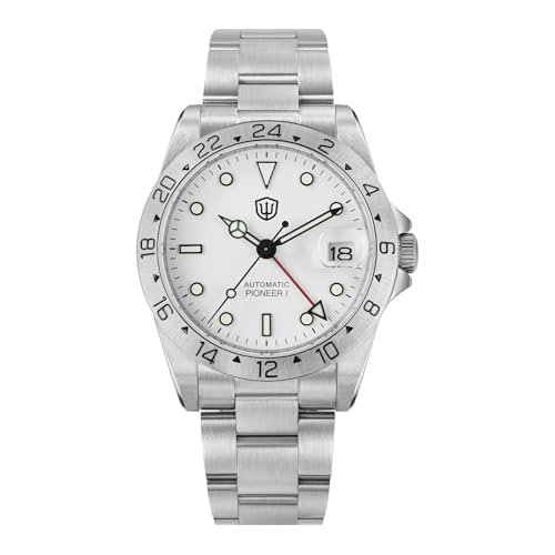 watchdives GMT Relógios para homens, WD16570 relógio de mergulho com fuso horário duplo NH34 relógio de pulso automático 39 mm cristal de safira 100 m resistente à água, V2 Mostrador branco / ponteiro