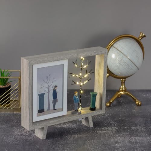 Image of Dual Photo Frame with LED Light - Tree Style Decorative Tabletop Photo Frame | Family Picture Display with Warm LED Illumination for Home, Living Room & Gifting