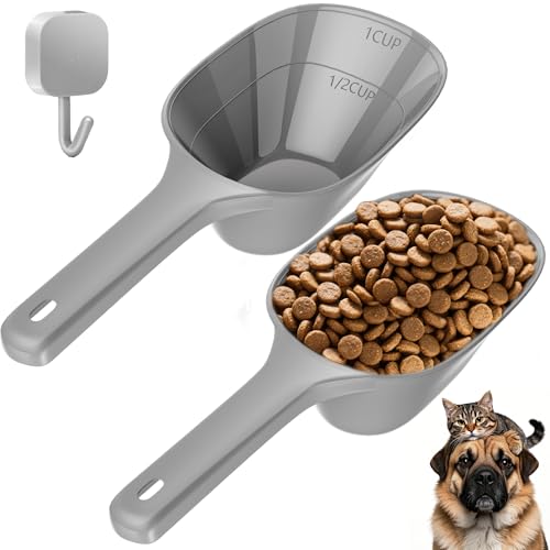 Image of Small Food Scoop 2 PACK,1 Cup Capacity Dog Food Scoop With Measuring Lines For Dog, Puppy and Cat Coffee Bean Scoop, Flour Scoop (Grey)