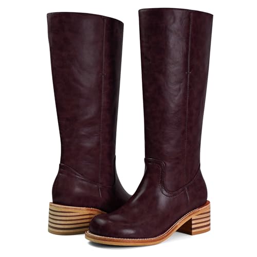 Image of UBWDU Women's Knee High Boots Chunky Block Heel Long Boots Square Toe Low Heel Boots for Women