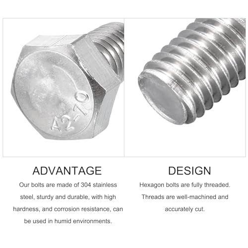 Image of METALLIXITY Hex Bolts (M8-1.25x12mm) 25Pcs, 304 Stainless Steel Coarse Fully Threaded Hex Head Screw Bolt Machine Screws - for Furniture Repair, Silver