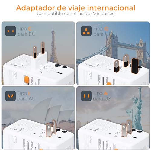 TESSAN 140W GaN Travel Adapter na całym świecie, Szybkie ładowanie Adapter, Podróżne wtyczki na całym świecie z 3 USB C, 1 USB A, Podróżne zasilanie dla UE USA Japonia Tajlandia Australia Kanada