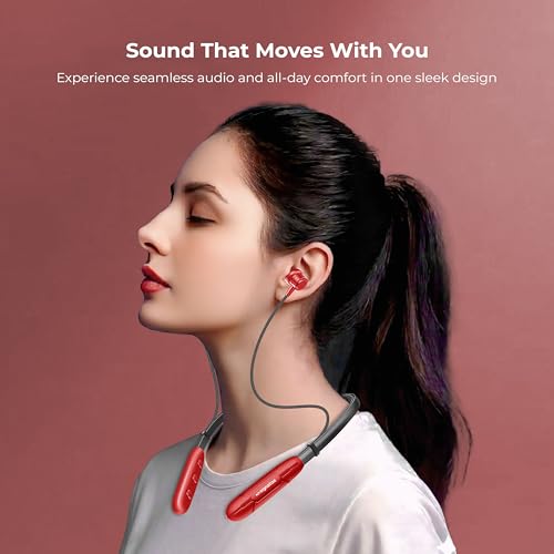 Image of Bluetooth Neckband Earphones, Bluetooth V5.4, 25+ Hours Playtime, C-Type Fast Charging Port, Multi-Function Integrated Controls, Red