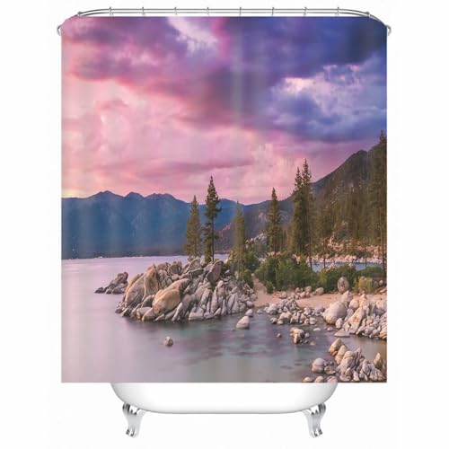 Rideau de douche manga en tissu imperméable rose pour protéger le sol de la salle de bain - 2