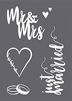 Rayher 45127000 Schablonen Set Hochzeit mit selbstklebender Siebdruck-Schablone und Rakel für Papiergestaltung, Scrapbooking und Textiles Gestalten, A4, Farblos