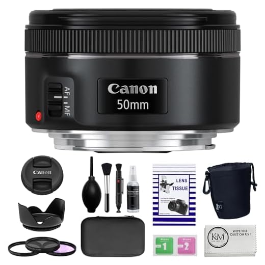 Canon EF 50mm f/1.8 STM Lens + 3pc Filter Kit + Lens Pen + Blower + Hood + Lens Pouch + Cap Keeper