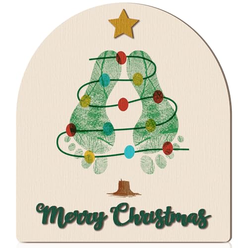 Beeveer Baby's First DIY Winter Snowman Art Footprint Wooden Mistletoe Craft Milestone Card Rustic...