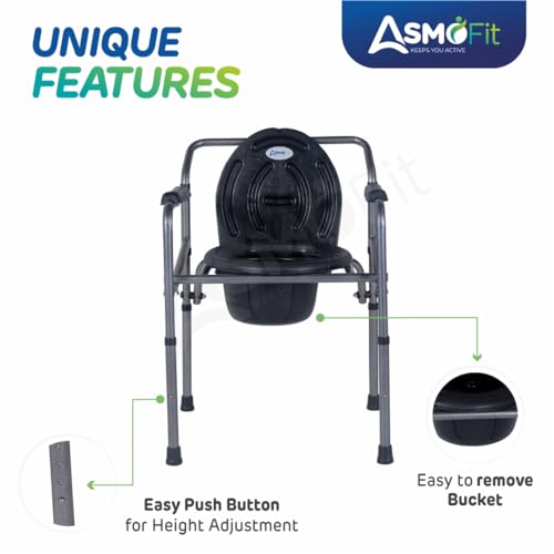 Image of Foldable Commode Chair Height Adjustable Use in Room or Over Toilet, Potty Chair with Armrests, Bedside Commode - Ideal for Adult, Pregnant Women, Elderly - Weight Capacity 100KG (Commode Chair (Standard))