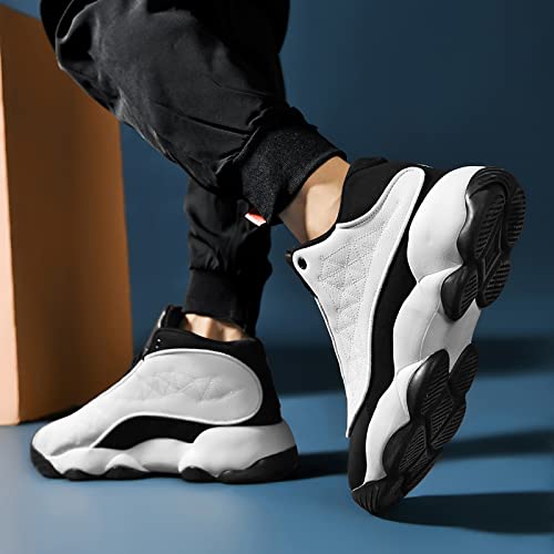 Mens Basketball Shoes Anti Slip Fashion Sneakers Zapatos De Hombre Black&White-4 Size12 #TOP5