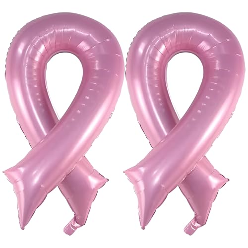 Heyiminy Breast Cancer Awareness Balloons 2 Pack 42 In Pink Breast Cancer Foil Balloon Breast Cancer Pink Ribbon Balloons for Fundraiser Party Decorations Survivor Celebration Balloon Arch Kit