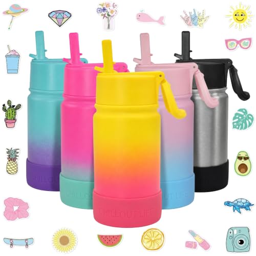 CHILLOUT LIFE 12oz Kids Insulated Stainless Steel Water Bottle w/Straw Lid