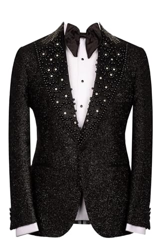 Mens Suit Rhinestone Crystal Beaded Lapel Blazer Coat Pant Vest Formal Evening Party Groom Tuxedo Wedding 3-Piece2