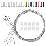 10 Cables de Cambio de Bicicleta 2 m, 1,2 mm en Acero, con 10 Terminales Plateados, 8 Terminales de Colores y 10 Juntas Tóricas de Silicona, Universales para MTB, Bicicleta de Carretera, Plegable y Ur