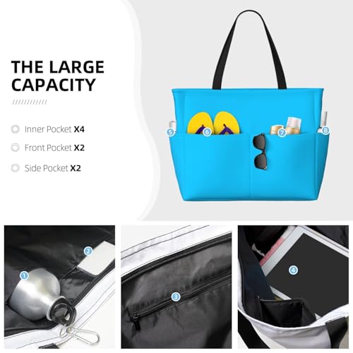 QWVBNSolid color light blue Beach travel bag, lightweight and reusable, suitable for family trips, gym and outdoor adventures.3