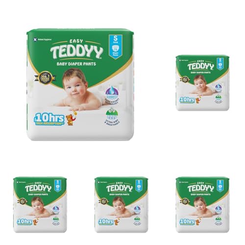Image of TEDDYY Easy Baby S Size Diaper Pant Style | 78 Count (Small) | 4-8 kg (Pack of 5) | Long Protection Hours | Anti-Bacterial | Airy Breathable Fit | Rapid Soaker Channels & Wetness Indicator