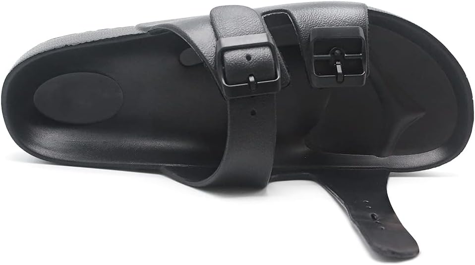 BEMGNAR Mens Lightweight Comfort Slides Double Buckle Slip-on Adjustable EVA Orthopedic Flat Sandals, Black, 8 UK