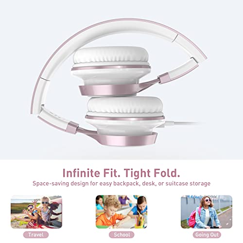 Image of AILIHEN Kids Headphones for School with Mic Wired, 3.5mm Jack, Rose Gold