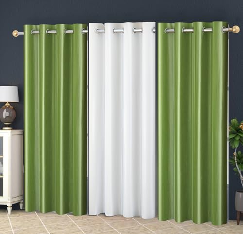 Image of Eyelet Polyester Modern Solid Crush Set of 3 Pcs. Door Curtains (9 Feet, 2 Pista Green + 1 White)