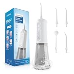 TUREWELL Water Flosser for Teeth Cordless, 310 ML Oral Irrigator Dental with 5 Modes, IPX7 Waterproof Electric Tooth Cleaner with 4 Replacement Jet Tips for Travel and Home (White)