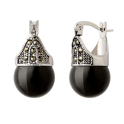 Linda Schnoll Hematite and Ball Hinged Pierced Earrings - Jet Black Jade