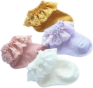 DRAAMAURA NEW BORN Cute and Colorful Kids Baby Girl Boy Cotton Socks, Ruffle Frilly/Lace Socks Design, MultiColours,0 MONT... Price In India