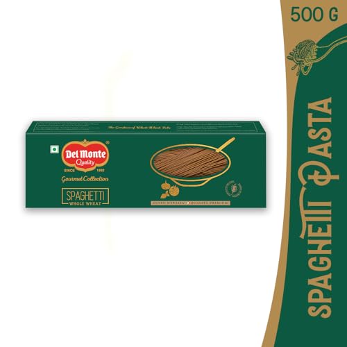 Image of Del Monte Whole Wheat Spaghetti Pasta, 500g | 100% Whole Wheat | Healthy Pasta - No Maida | Gourmet Pasa | High Protein & Fibre | 100% Vegetarian, 0% Cholesterol & Trans Fat (Pack of 3)