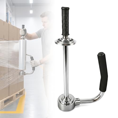 Image of Industrial Stretch Wrap Dispenser – Adjustable 12" to 20" Heavy-Duty Pallet Wrapper with Cutter & Ergonomic Handle – Chrome Steel Shrink Wrap Holder for Warehouse, Shipping & Home Use