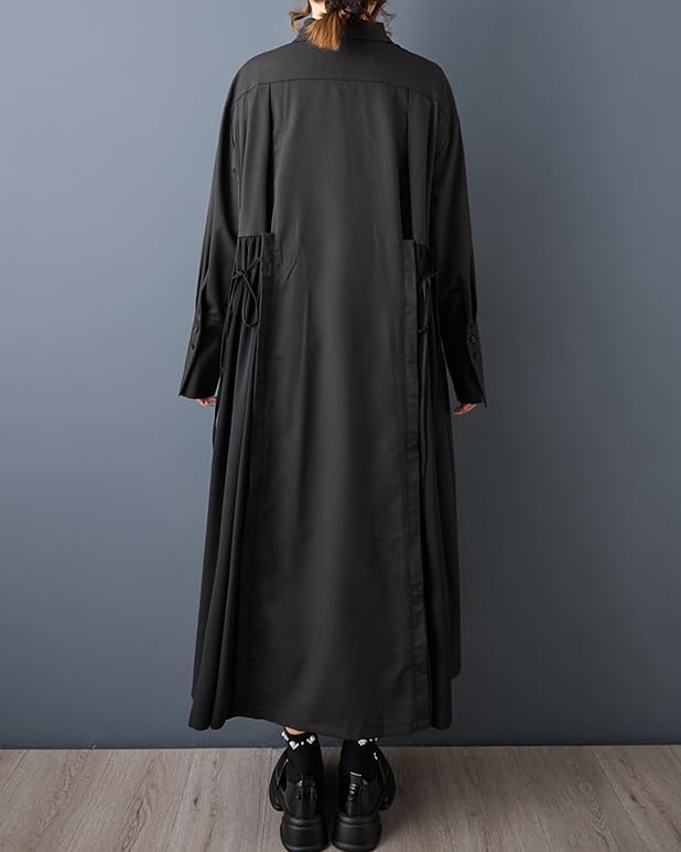 ellazhu Women's Shirt Dress Lapel Button Down Oversize Long Sleeve Solid GZ603 A - Image 5