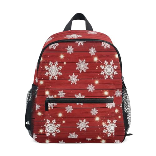 Backpack for Toddler Boys Girls, White Snowflakes Wooden Kids Backpacks with Name Tag Small Travel Back Pack, 3-8 Years