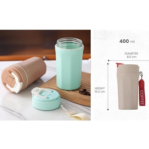 Image of Glass Sipper Mug 400 ML with Leak-Proof Flip Lid & Wrist Strap | Insulated Tumbler for Hot & Cold Coffee, Tea, Juice & Milk (Multicolor, 1 Piece)