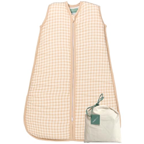 Molis Co - Saco Dormir Bebé Tog 1-70 Cm 0-6 Meses - Saco Dormir Bebe Primavera Y Otoño Sin Mangas - Saco De Dormir Bebe Para Niños Niñas Unisex - Muselina De Bambú Premium - Vichy Sand