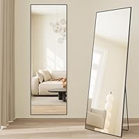 SONGMICS Ganzkörperspiegel, 160 x 50 cm, rechteckiger Standspiegel, Rahmen aus Aluminiumlegierung, Hartglas, quadratische Ecke, für Schlafzimmer, Wohnzimmer, Garderobe, tintenschwarz LFM050BD01