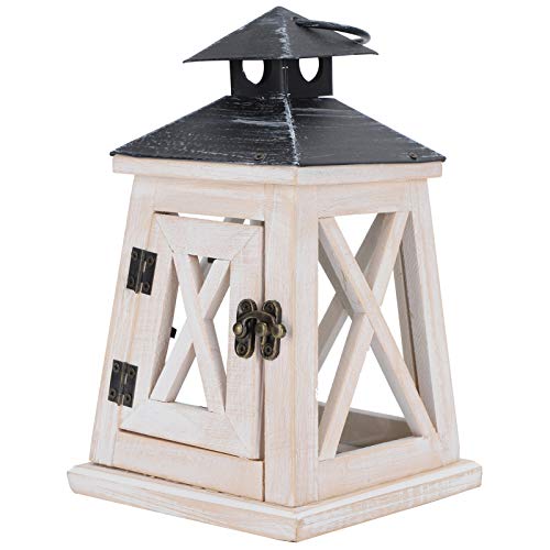 Linterna Colgante de Madera Vintage, candelabro, Adorno Decorativo rústico para Interior y Exterior, decoración del hogar, Tienda de Mesa, Madera y Metal, 8 x 4,9 x 4,9 Pulgadas
