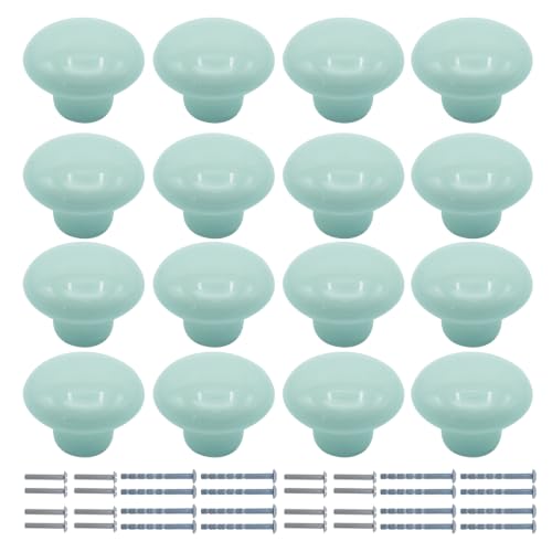 Joyangy 16-Pack Ceramic Round Cabinet Knob with Screws 1.26 Inch Mint Green