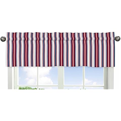 Sweet Jojo Designs - Cenefa para ventana rayas rojas, blancas y azules Cover