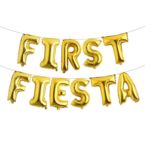 First Fiesta Birthday Decorations Mexican 1st Birthday Party Supplies Multicolor First Fiesta Balloons Mexican Uno Cactus Banner for Cinco De Mayo Taco Bout Uno Party Decor (FIRST FIESTA Gold)
