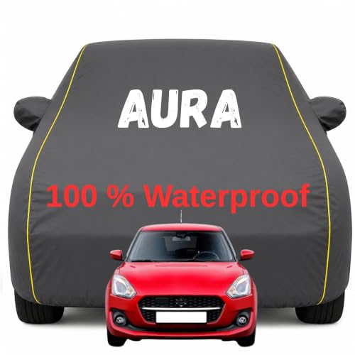 Image of Durable Full Body Waterproof Aura Car Cover | Premium Polyester Grey Cover | Custom Fit Vehicle Protection | UV Resistant, Dustproof, Scratch Resistant, Heat & Wind Protection