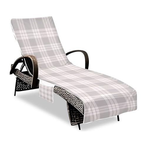 SyXIOP Szary wzór w kratkę szezlong poszewki na poduszki miękkie solidne patio szezlong ręczniki z kieszeniami na basen opalanie plażę ogród, 215 cm x 76 cm para muebles de patio