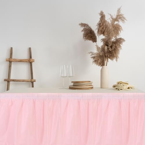 Jupe de table rose clair pour cacher les pieds de table rectangulaire - 5