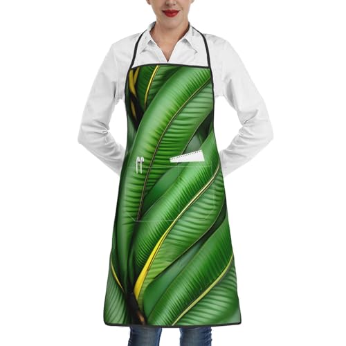Evengigy Tablier de cuisine imprimé feuille de bananier vert pour la cuisine, la peinture, le jardinage, tablier drôle pour homme et femme, blanc, taille unique
