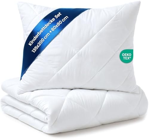 Kinderbettdecke und Kissen Set Baby Kinderdecke Bettdecken Mikrofaser | weiß 135x200 cm Kopfkissen für Kinderbett Babybett Kleinkind atmungsaktive Füllung leicht weich glatt