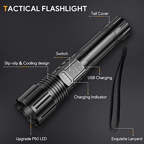 2 Pack Rechargeable Flashlights 10000 Lumens With Cob Sidelight,Waterproof,Zoomable,5 Modes,Led Flashlight For Emergency Camping Hiking(With Battery) #TOP6