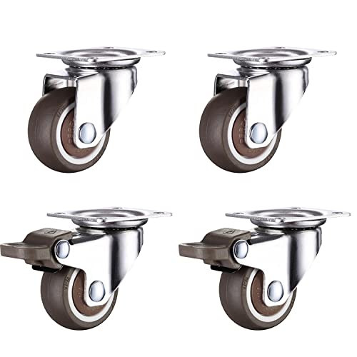 GEOCANG 4 Stück Möbelrollen 25 mm mit Schrauben Bremsen, Gummi Transportrollen klein Lenkrollen für Möbel Lenkrollen Schwerlastrollen rollen für Palettenmöbel (2 mit Bremsen)