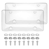 SCUARI 2PCS License Plate Cover,Car Accessories Automotive Unbreakable Front Rear Car Tags,Plastic Protective Shield with Screws Caps,Protective Shield for Front Rear,Fits Standard US License Plates