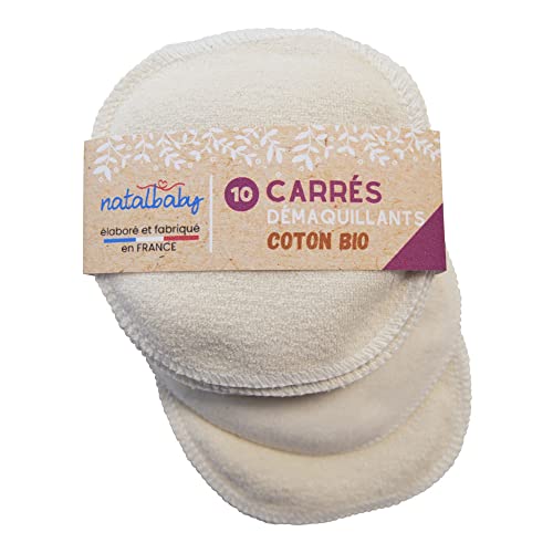 10 Carrés Démaquillants, COTON BIO, Lavables et Réutilisables, 1 face Ultra Douce et 1 face en Éponge - Lingettes démaquillantes même waterproof, make-up pads écologiques