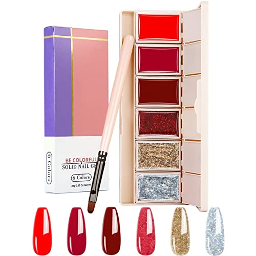 Holzsammlung Gel en Solide Vernis à Ongles, 6 Couleurs Vernis Semi Permanent en Gel Crème Solide Paint Palette,avec brosses à ongles pour salon de peinture à ongles