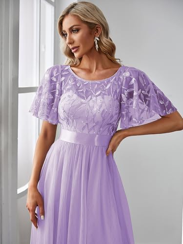 Image of Ever-Pretty Sequin Formal Prom Dresses for Women Ruffle Sleeves Empire Waist A-Line Long Mother of Bride Dress 00904